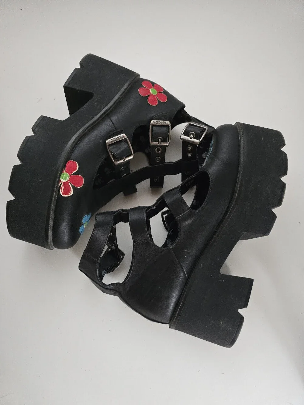 LA MODA Flower Platform Mary Janes Goth Punk Y2K Chunky Shoes Size 10